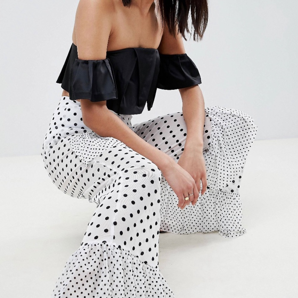 ✨ASOS Design Polka Dot Ruffle Mesh Pants US 10 - Picture 1 of 4